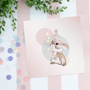 Moonlight Bunny cute kawaii art print. Illustration. Hand image 1
