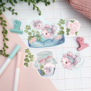Goldfish kawaii Sticker pack. Cute journal decorations. Stickers for planners. Japanese inspired journaling. Adorable stationery supplies.