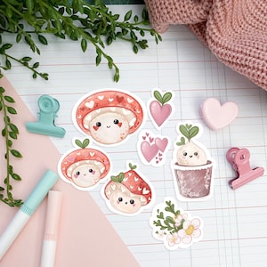 Kawaii Toadstool Sticker Pack - Cute Mushroom Decals for Scrapbooking, Bullet Journaling, and Crafts - Adorable Anime-Inspired Design