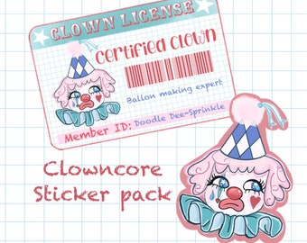 Clowncore Certified Clown, licentiestickerpakket / Grappige licentie / Down to Clown / Clown kernstickers / Leuke grappige stickers