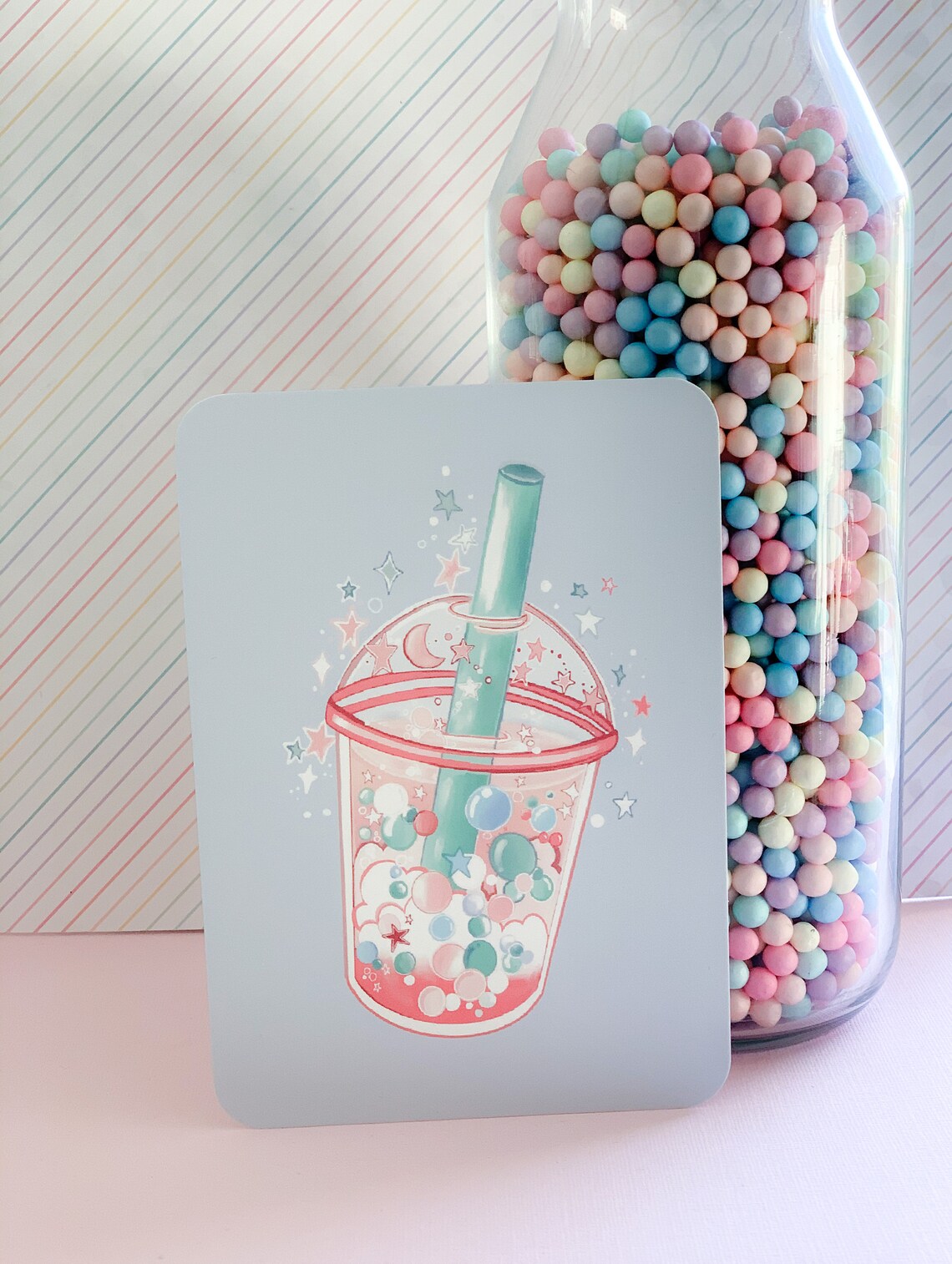 Pink Cute Kawaii Bubble Tea Illustration Art Print. Cute | Etsy Australia