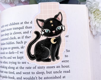 Luna Moon Cat Magnetic Bookmark: Witchy Halloween Stationery