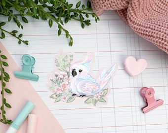 Kawaii Cockatoo Sticker: Glossy Die-Cut Bird Decal