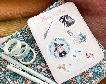Witch essentials sticker sheet // Autumn, Digital Art, Stickers, Witch, Illustration, Kawaii, Stationary, CottageCore , bullet journal. Cute