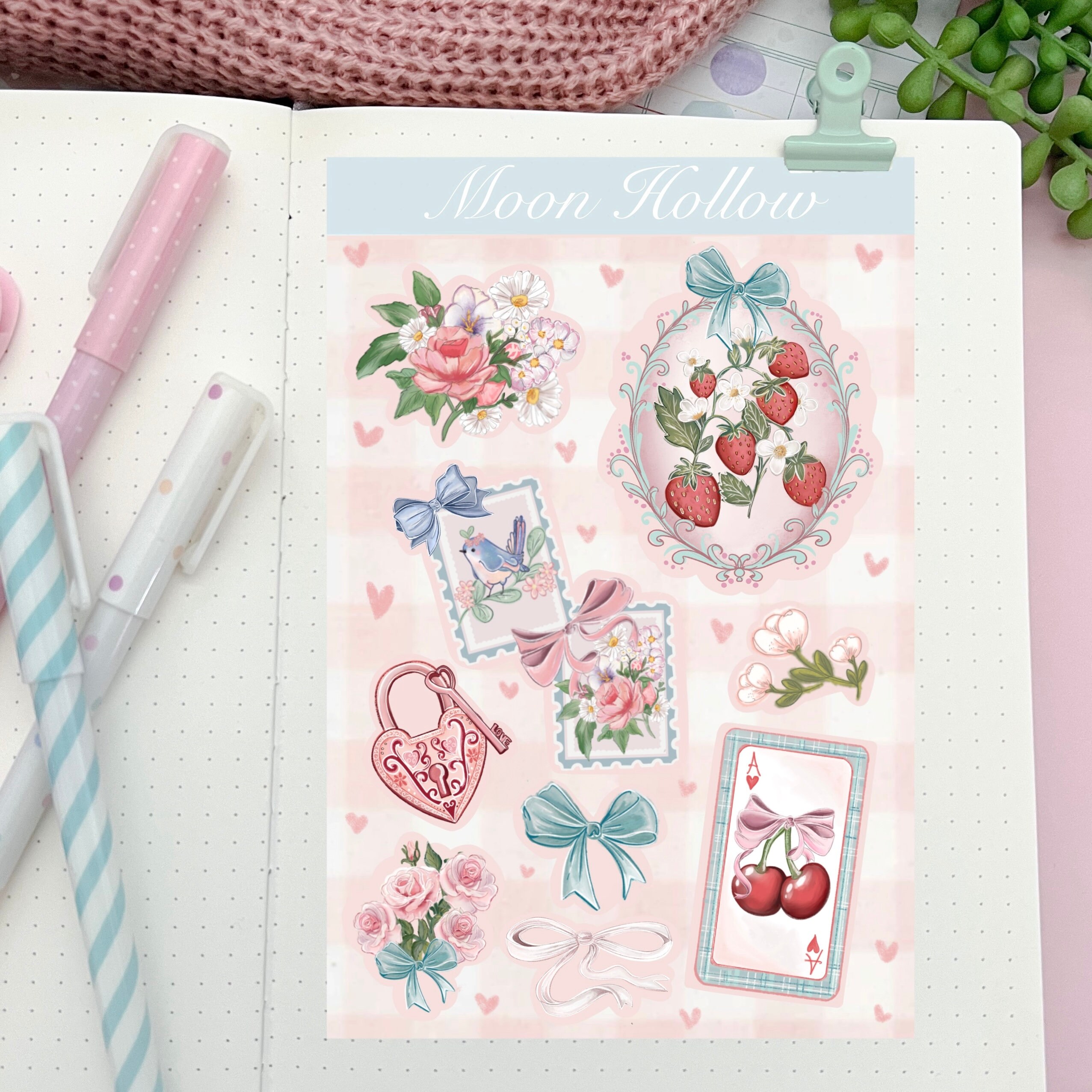 Pink Coquette Sticker Sheet: Cherry Bows, Journal Scrapbook Stickers - Etsy