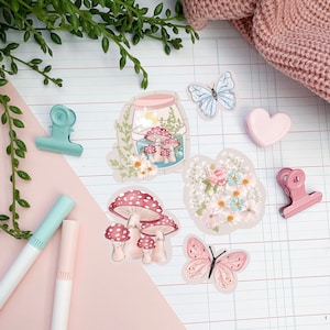 Cute Toadstool, mushroom Cottagecore, cozy art sticker pack. Digital Art, illustration. Stationary,bullet journal. Floral wildlife stickers.