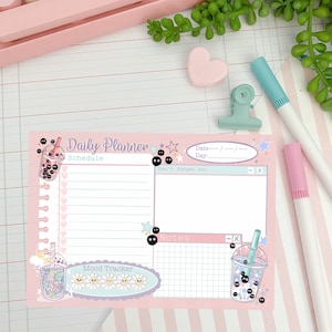 Cute Digital Daily Planner Bubble Tea Kawaii Undated Instant Download