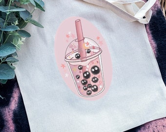 Bubble tea, Tote Bag, Tote. shopping. Gift. Kawaii cute. Cotton tote shopper. Summer bag outfit fashion shopper. Anime gift