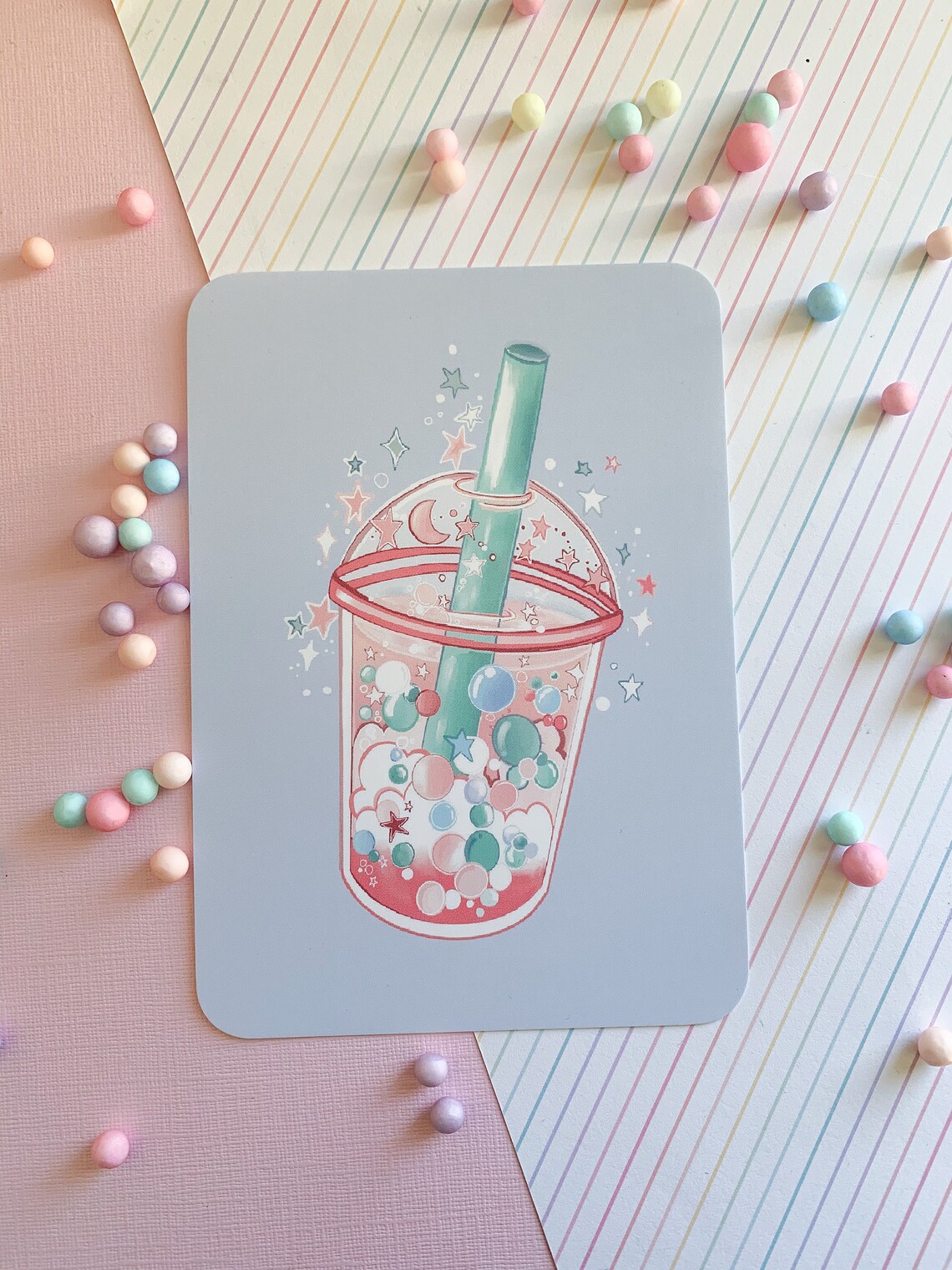 Pink Cute Kawaii Bubble Tea Illustration Art Print. Cute | Etsy Australia