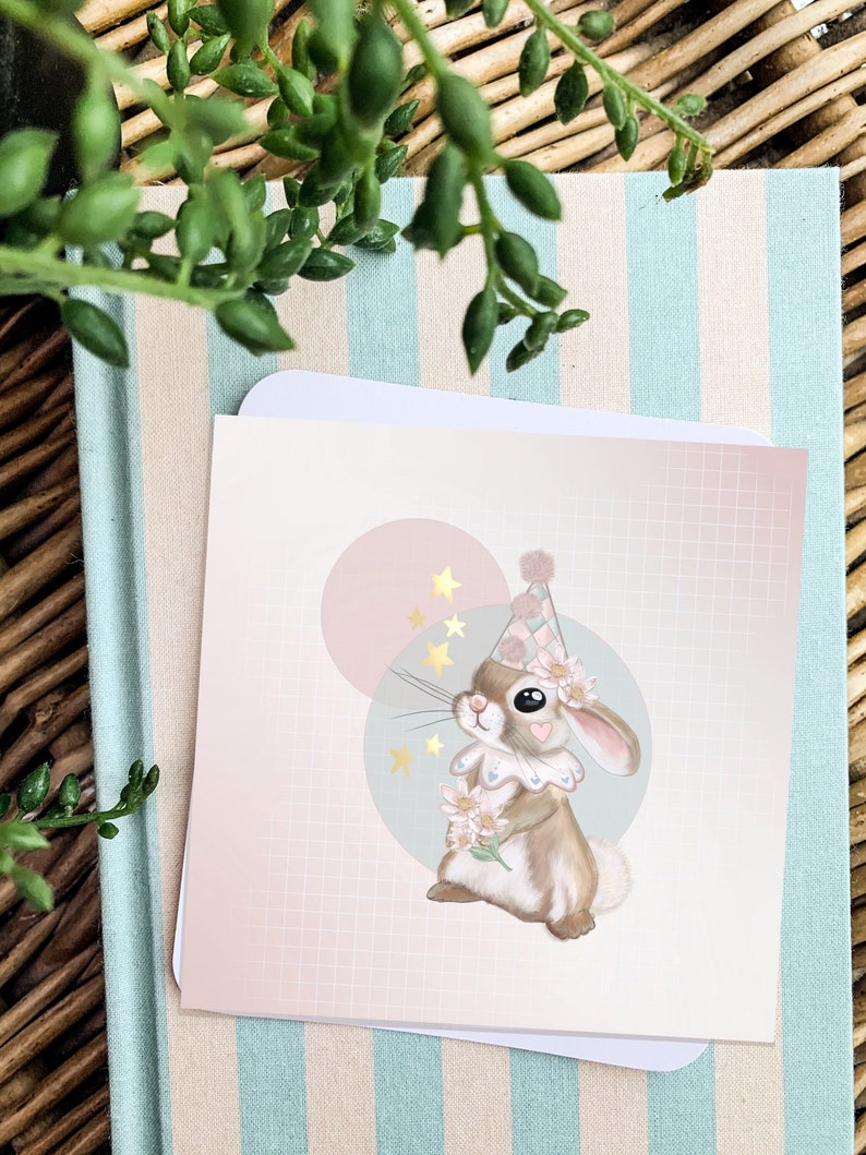 Moonlight Bunny cute kawaii art print. Illustration. Hand drawn magic bunny, rabbit magical circus print. image 2