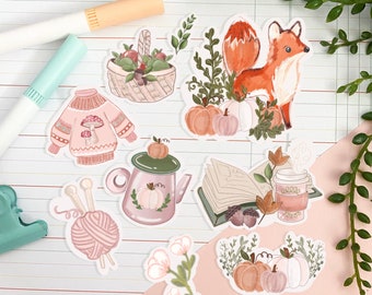 Cozy fox pumpkin sticker pack//  Digital Art, Stickers, Witch, Illustration, crystal , Stationary, Magic , bullet journal.