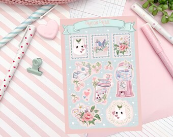 Floral Penpal Sticker Sheet, Hand Drawn Illustration