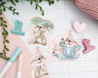 Kawaii Bunny Sticker Pack, Glossy Die-Cut Stickers