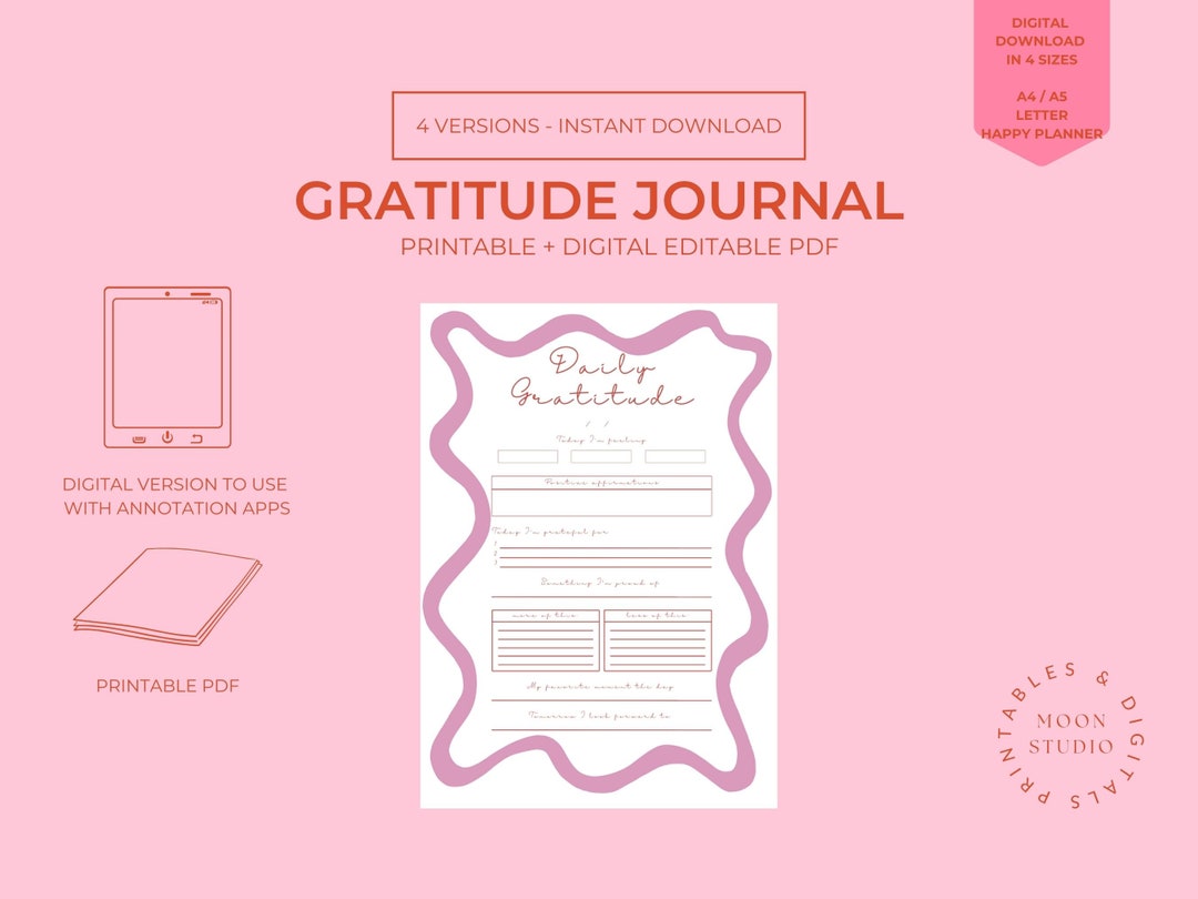 Gratitude Journal Printable | Daily Gratitude Diary | Affirmations Log ...