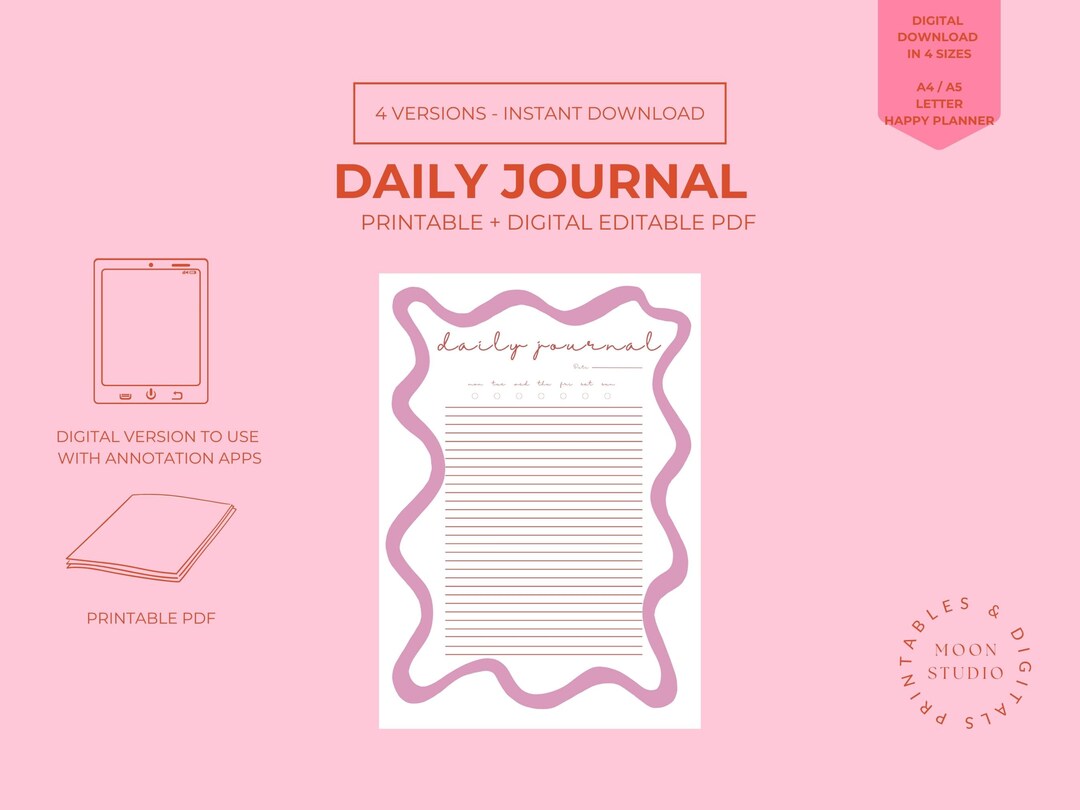 Daily Journal Printable | Daily Diary | | Half Size | A5 | A4 Letter ...