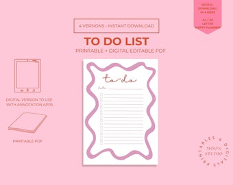 Liste de tâches modifiable l Liste de contrôle du planificateur de productivité l Imprimable avec le planificateur d'objectifs l Planificateur hebdomadaire + quotidien l Liste de tâches et agenda quotidiens
