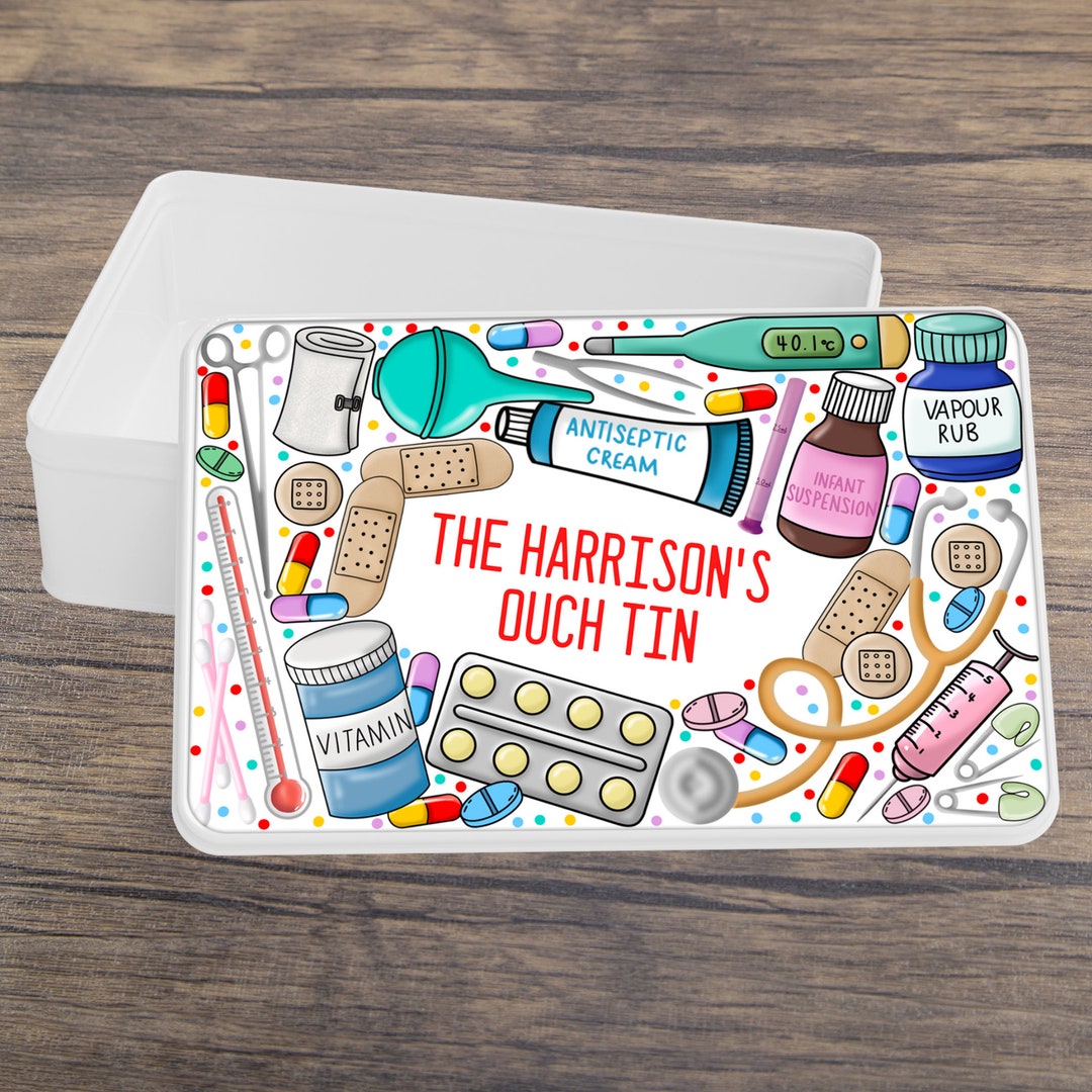 1st Aid Tin, Personalised 1st Aid Box Ouch Tin, Plaster Box, Medical