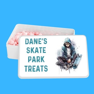Regalo de patineta personalizado, lata de almacenamiento de dulces para jugadores, patineta, regalo para patinadores, caja de Nochebuena para juegos, parque de patinaje, regalo de cumpleaños,