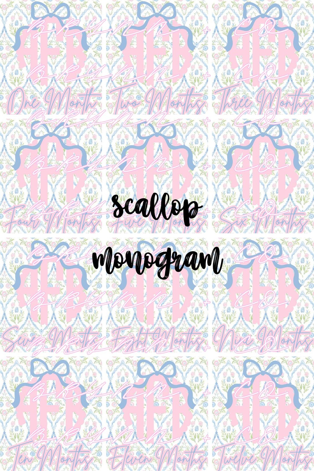 Scallop Monogram Baby Milestone Cards | 1–12 Months | Personalized Bow ...