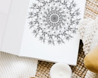 SET of 2 Floral COLORING page Mandala - 8 1/2 x 11 - PRINTABLE & Digital - Zen Design