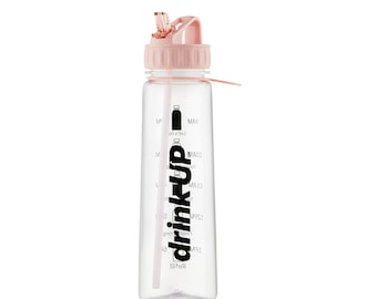 DrinkUp UK Motivational Water Bottle With Straw 900ML - With Time Markings - Drinking Tracker Bottles - BPA Free Sports Bottles