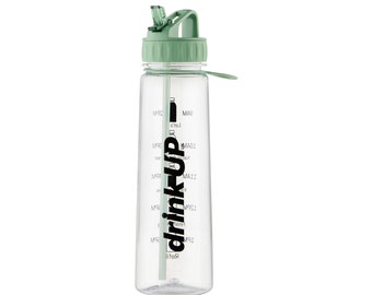 DrinkUp UK Motivational Water Bottle With Straw 900ML - With Time Markings - Drinking Tracker Bottles - BPA Free Sports Bottles