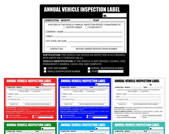 Annual Vehicle DOT Inspection Label Stickers, Truck Decal Personalized with Company Info, Permanent UV Protected Self Adhesive, 5" x 3"