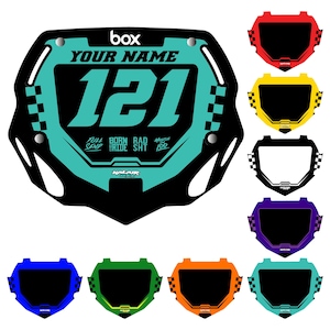 Benutzerdefinierte BMX Box Zwei Nummernschild-Aufkleber - Personalisieren Sie Ihre Renngrafik mit Ihrem Namen und Ihrer Nummer, mehrfarbige herausragende Designs,