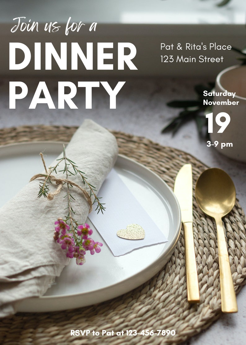 Dinner Party Invitation Editable Digital Template, Classy Dinner Party