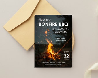 Bonfire BBQ Invitation Editable Digital Template, Printable Bonfire Birthday Party Invite, Bonfire S'more Birthday Party Invitation