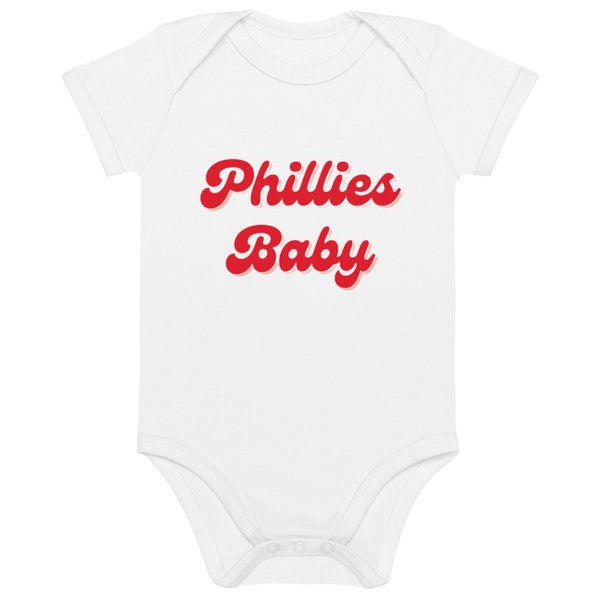 Organic Phillies Baby Onesie, Phillies baseball onesie, Retro Font Phillies Baby Outfit