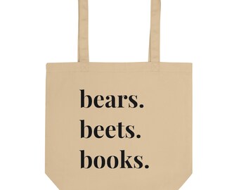 Organische Boek Tote Bag, Boek Lover Tote Bag, "Bears, Beets, Boeken" Boek Lover Gift