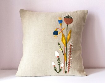 Decorative linen cushion with floral embroidery cottagestyle,countrychic,45×45,home decor,new house,livingroom decor,gift,farmhouse decor
