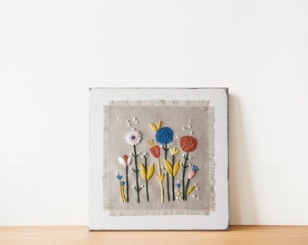 Wall Hanging, picture with embroidered flowers for home decoration, farmhouse ,Flowers Embroidery Artwork,Embroidery art, Wall Decor,gifts