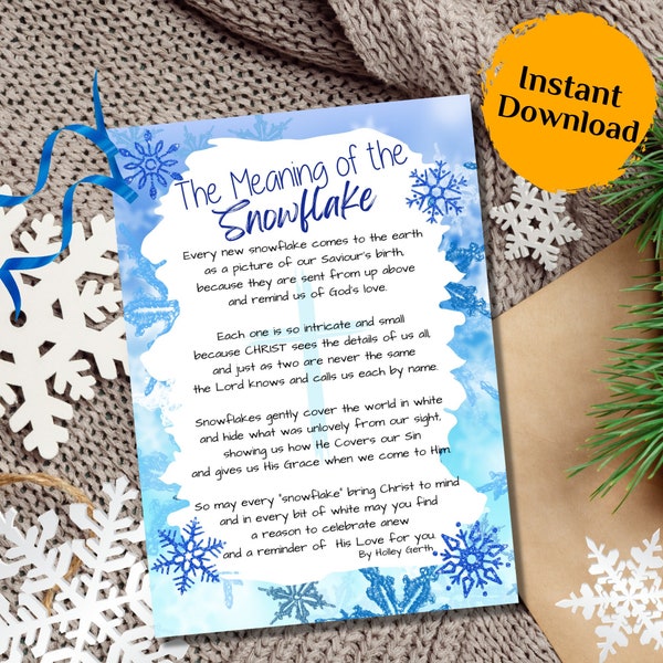 The Meaning of the Snowflake, Religious Gift, Printable Holiday Card, Saviour Gift to Students from Teachers, Christmas Snowflake,