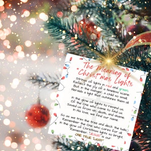 O significado da etiqueta de presente com luzes de Natal, etiqueta de presente religiosa, feriado para impressão, cartão de presente para estudantes, cartão de férias divertido, presentes para professores