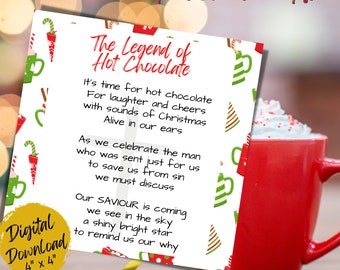 The Legend of Hot Chocolate Christmas Gift Tag, Religious Gift, Holiday Card, Hot Chocolate Gifts For Guests Card, Easy Gifts for Students