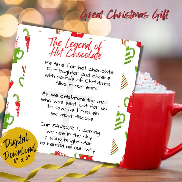 The Legend of Hot Chocolate Christmas Gift Tag, Religious Gift, Holiday Card, Hot Chocolate Gifts For Guests Card, Easy Gifts for Students