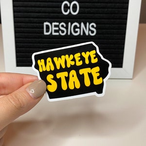Iowa Hawkeyes Sticker, Hawkeyes Stickers, Iowa, Stickers, Hawkeye State, Water Bottle Sticker, black, yellow, Die Cut