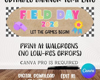 School Banner Template | Field Day | Last Day | Editable Canva Design (Digital Download)