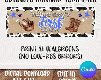 Erste Rodeo Vorlage | Erster Geburtstag | Party Banner | Bearbeitbares Canva Design (Digitaler Download)