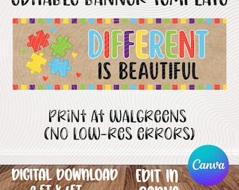 Autismus Bewusstsein Banner Vorlage | Verschiedene Puzzle | Walgreens Druck (Digitaler Download)