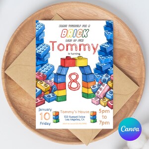 Building Blocks Birthday Invitation Template: Editable CANVA Invite (Digital Download)