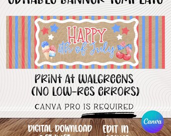 4th of July Banner Template | Patriotic | America Theme | Editable Canva Design (Digital Download)
