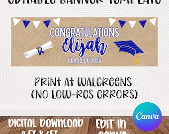 Graduierung Banner Vorlage | Bearbeitbares Canva Design (Digitaler Download)