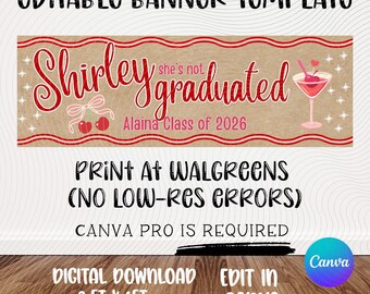 Graduation Banner Template | Shirley Graduated| Shirley Temple Theme Grad | Editable Canva Design (Digital Download)