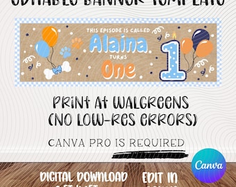 Editable Blue Puppy Birthday Banner | Walgreens 2x6 Canva Template (Digital Download)