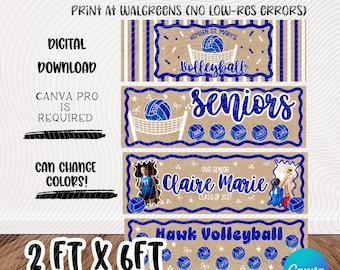Volleyball Banner Template | Senior  | Editable Canva | School Spirit | Walgreens 2x6 Printable | Instant Download