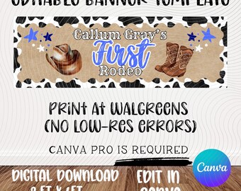 First Rodeo Template | First Birthday | Party Banner |Editable Canva Design (Digital Download)