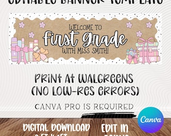 Editable First Grade Banner Template | Walgreens 2x6 Print (Digital Download)